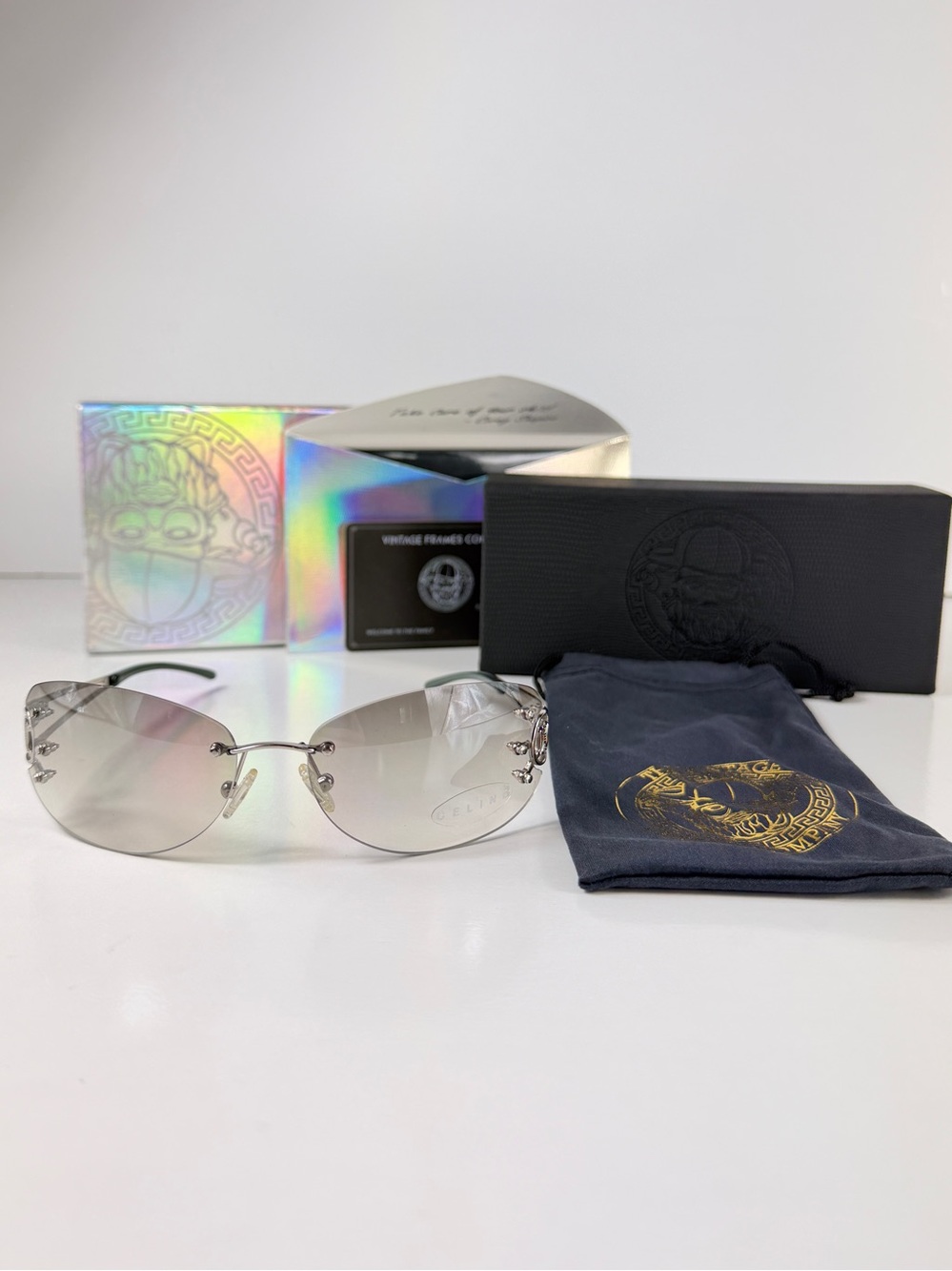 Vintage CELINE SC 1130 Triomphe Rimless Sunglasses Silver 579X Deadstock Y2K